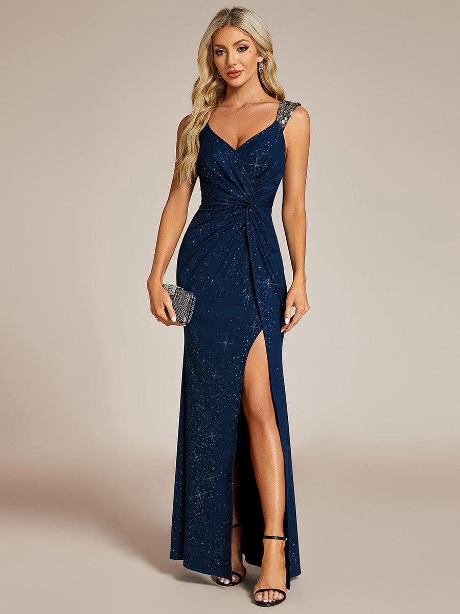 ever NOIRE|Elegant Sequin V Neck High Slit Wedding Guest Dress - Image 26
