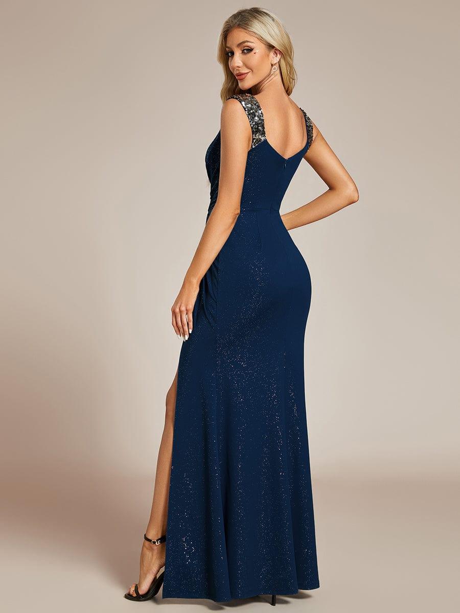 ever NOIRE|Elegant Sequin V Neck High Slit Wedding Guest Dress - Image 27