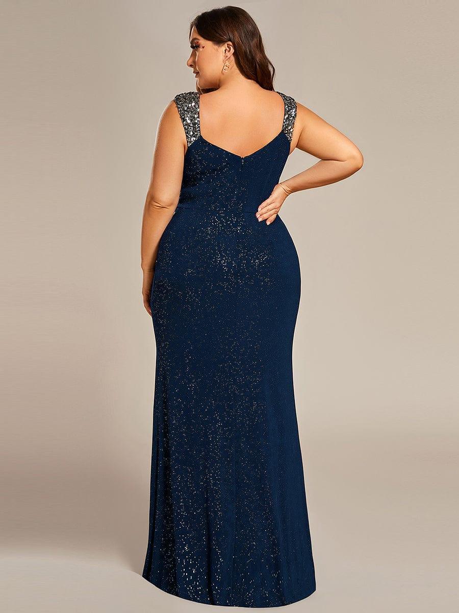 ever NOIRE|Elegant Sequin V Neck High Slit Wedding Guest Dress - Image 31
