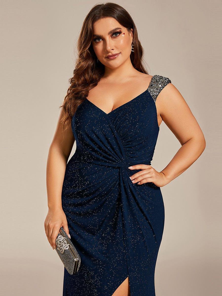ever NOIRE|Elegant Sequin V Neck High Slit Wedding Guest Dress - Image 32