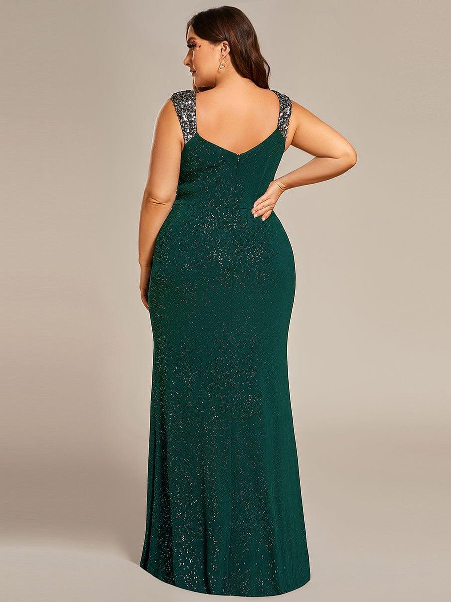 ever NOIRE|Elegant Sequin V Neck High Slit Wedding Guest Dress - Image 37