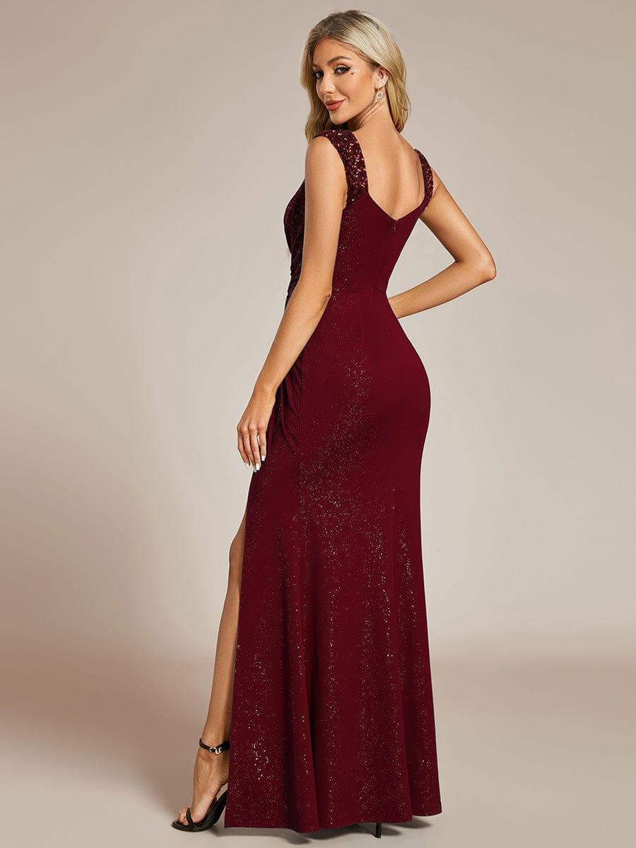ever NOIRE|Elegant Sequin V Neck High Slit Wedding Guest Dress - Image 40