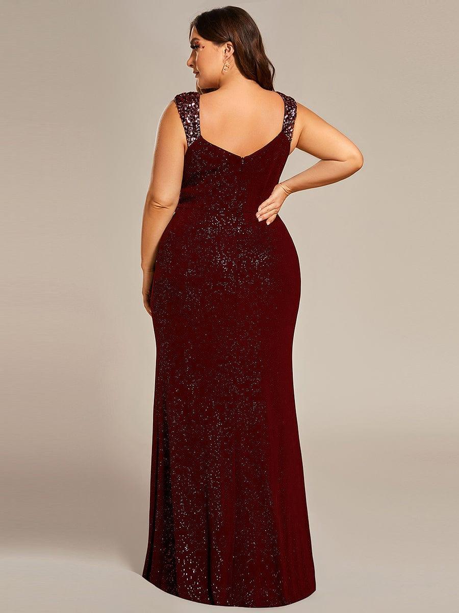 ever NOIRE|Elegant Sequin V Neck High Slit Wedding Guest Dress - Image 44