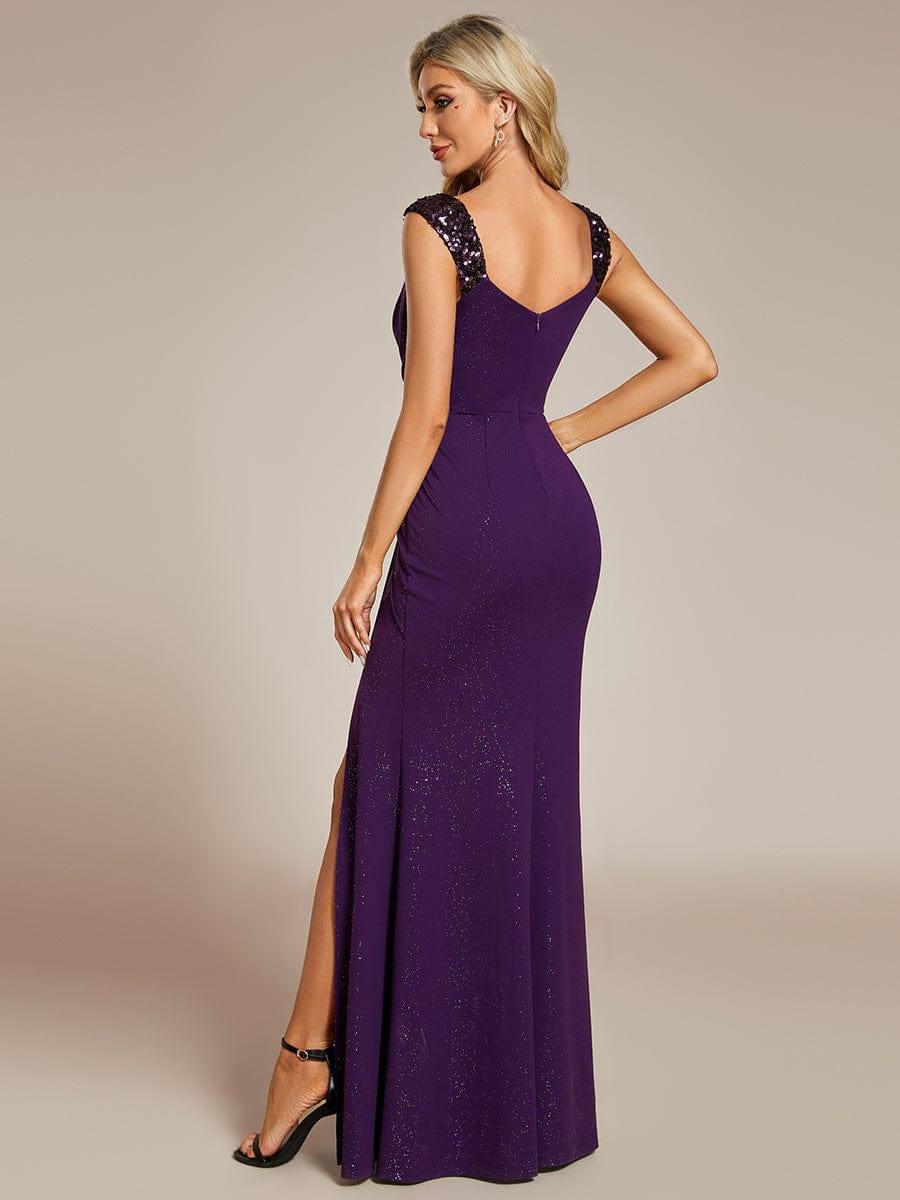 ever NOIRE|Elegant Sequin V Neck High Slit Wedding Guest Dress - Image 48