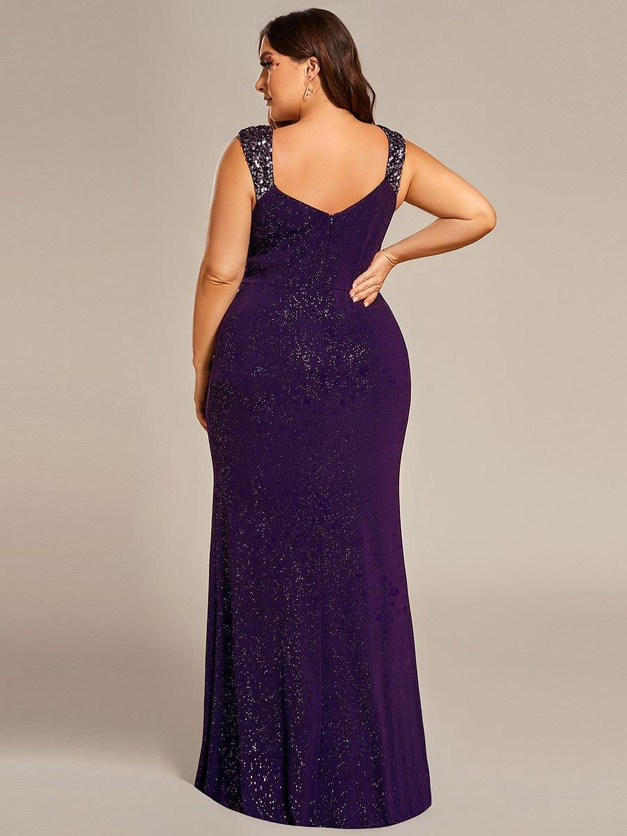 ever NOIRE|Elegant Sequin V Neck High Slit Wedding Guest Dress - Image 53