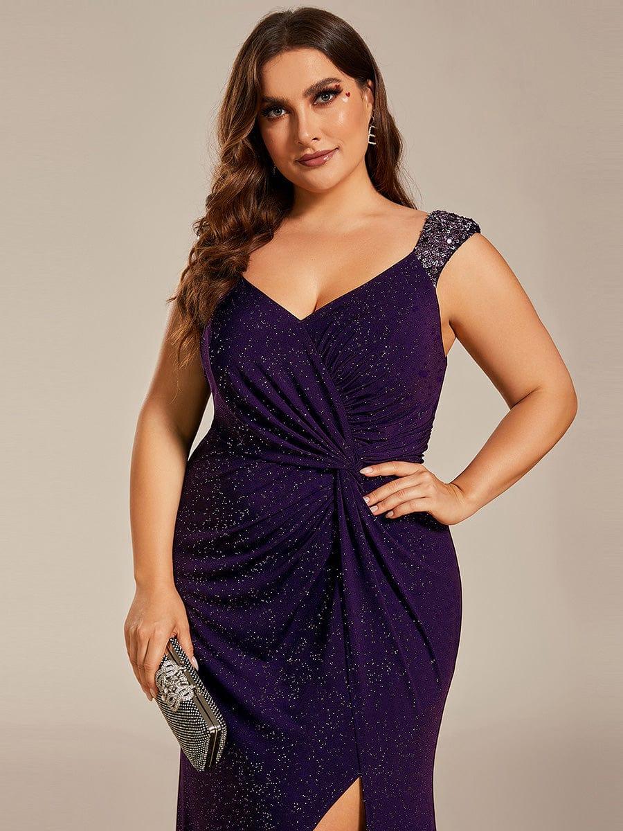 ever NOIRE|Elegant Sequin V Neck High Slit Wedding Guest Dress - Image 54
