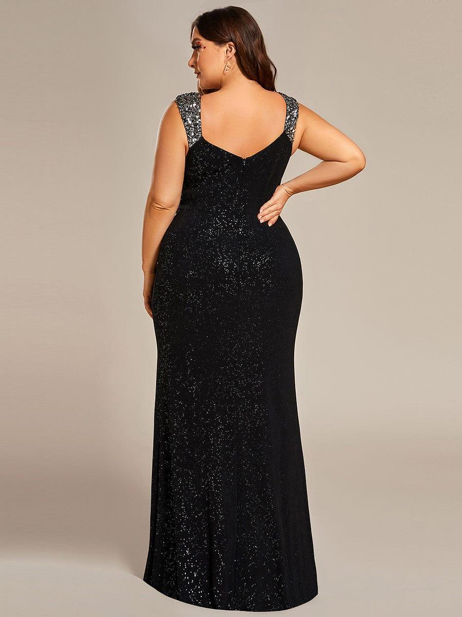 ever NOIRE|Elegant Sequin V Neck High Slit Wedding Guest Dress - Image 61