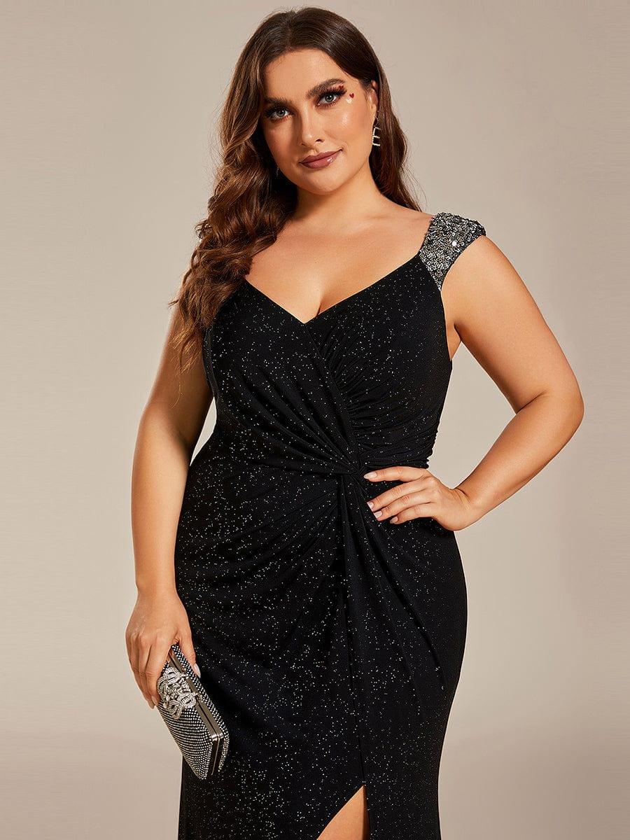 ever NOIRE|Elegant Sequin V Neck High Slit Wedding Guest Dress - Image 62
