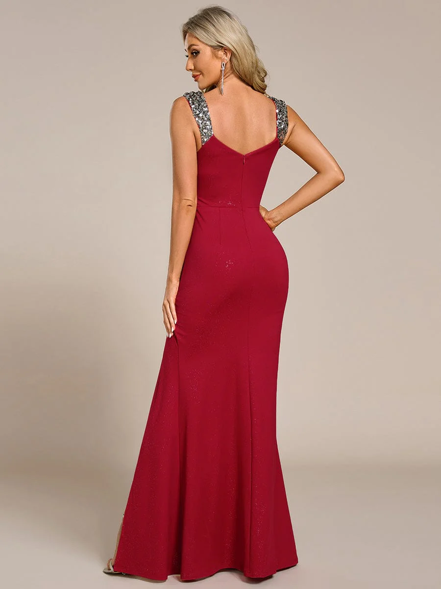 ever NOIRE|Elegant Sequin V Neck High Slit Wedding Guest Dress - Image 76