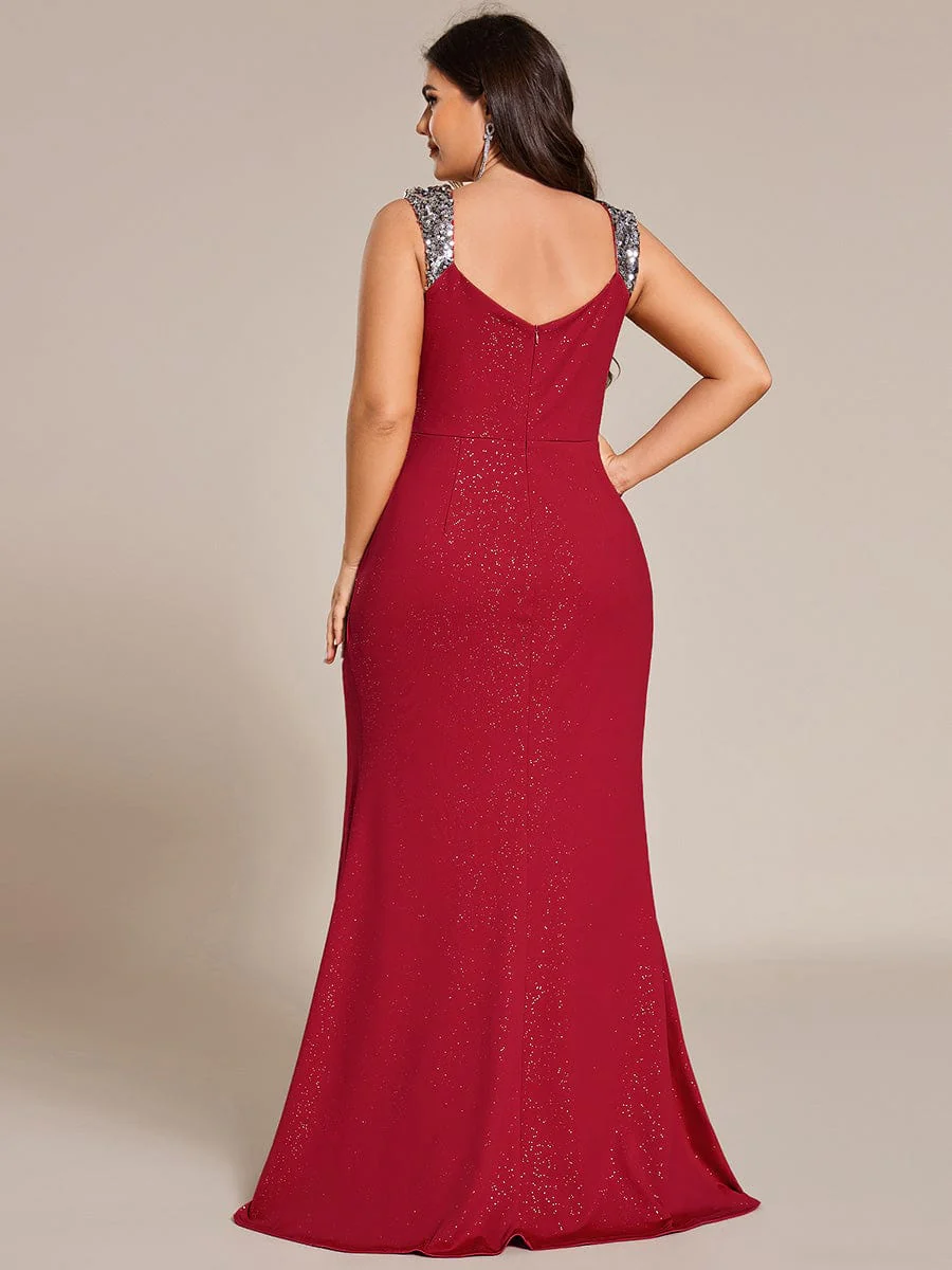 ever NOIRE|Elegant Sequin V Neck High Slit Wedding Guest Dress - Image 79