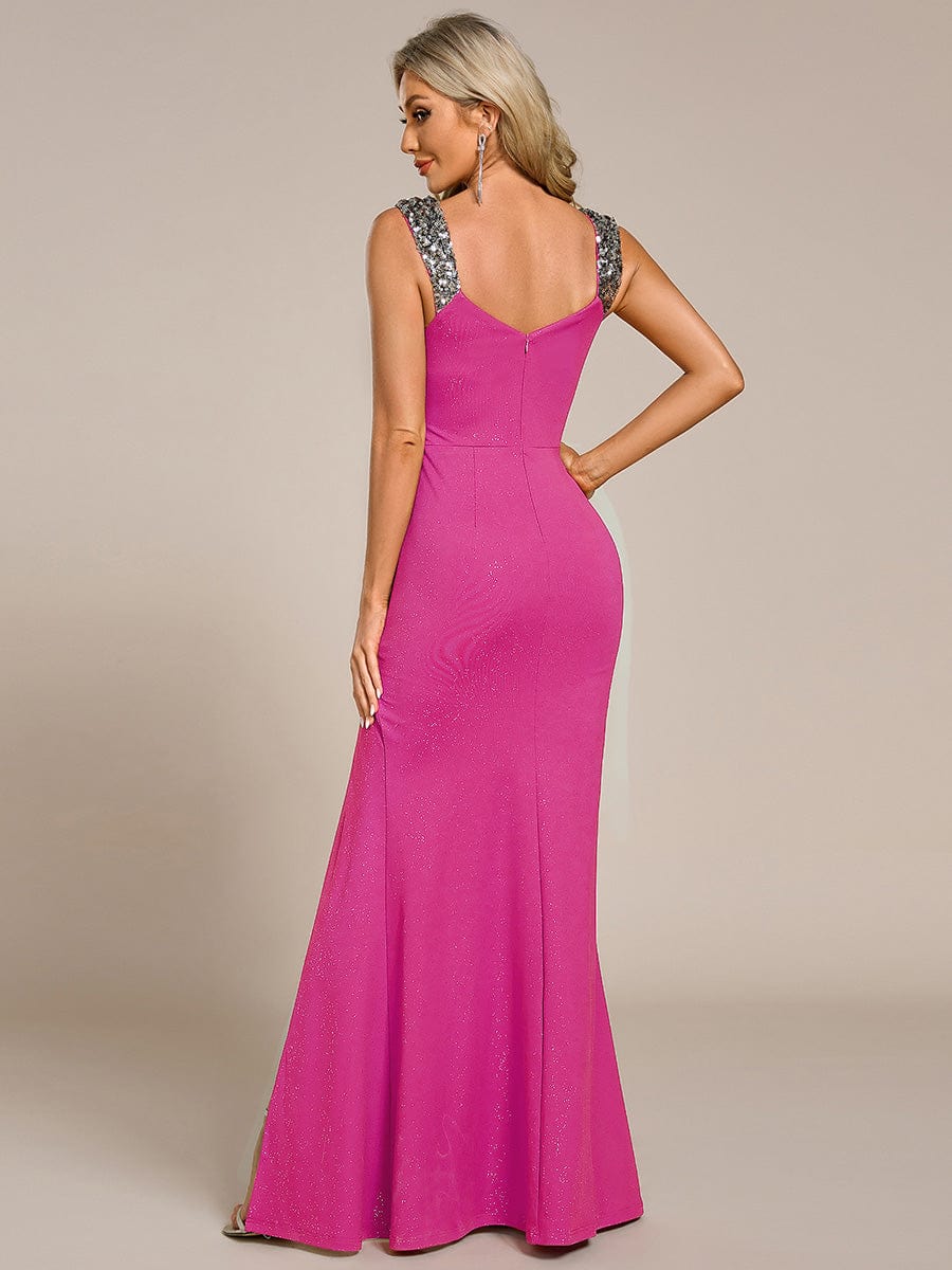 ever NOIRE|Elegant Sequin V Neck High Slit Wedding Guest Dress - Image 82