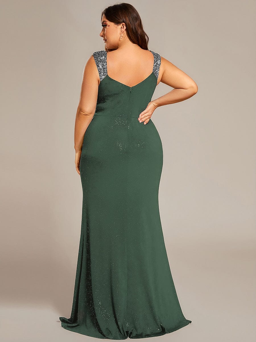 ever NOIRE|Elegant Sequin V Neck High Slit Wedding Guest Dress - Image 93