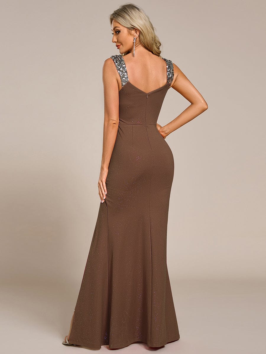 ever NOIRE|Elegant Sequin V Neck High Slit Wedding Guest Dress - Image 98