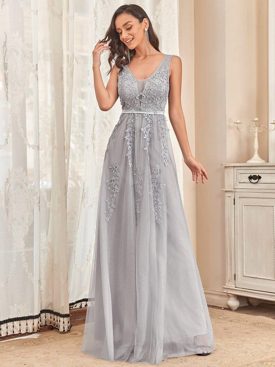 Elegant Sleeveless Applique Flowy Tulle Evening Dress(Final Sale) - Image 12