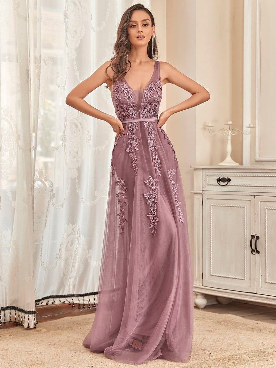 Elegant Sleeveless Applique Flowy Tulle Evening Dress(Final Sale) - Image 24