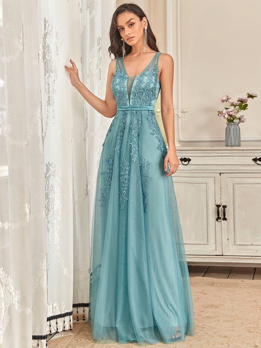 Elegant Sleeveless Applique Flowy Tulle Evening Dress(Final Sale) - Image 4