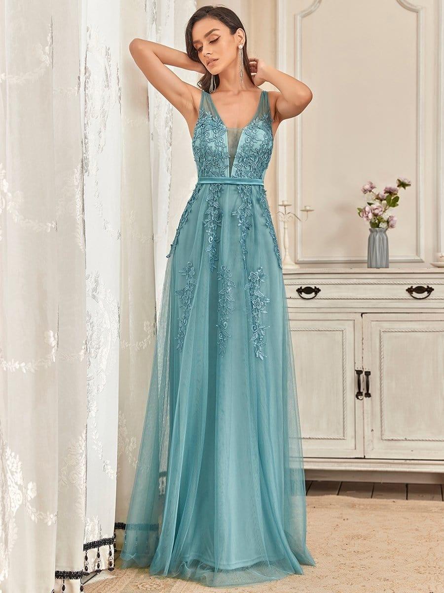 Elegant Sleeveless Applique Flowy Tulle Evening Dress(Final Sale) - Image 5