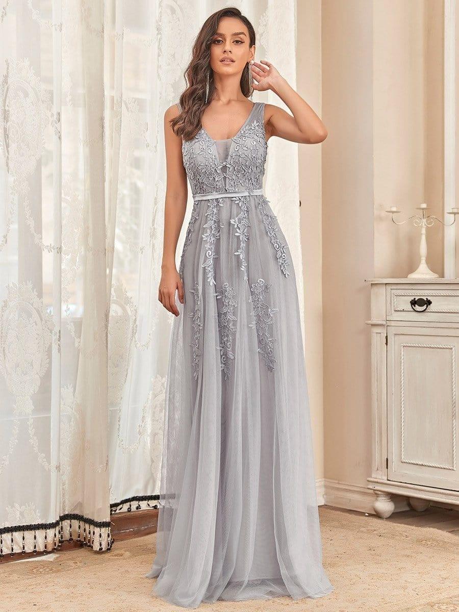 Elegant Sleeveless Applique Flowy Tulle Evening Dress(Final Sale) - Image 8