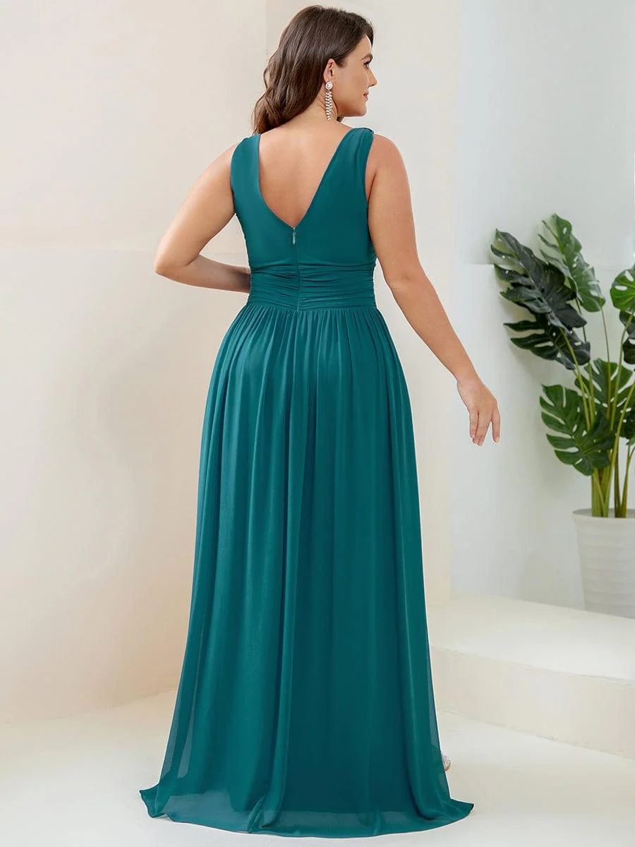 ever HUSH|V Neck Sleeveless Pleated Chiffon Evening Dress - Image 77