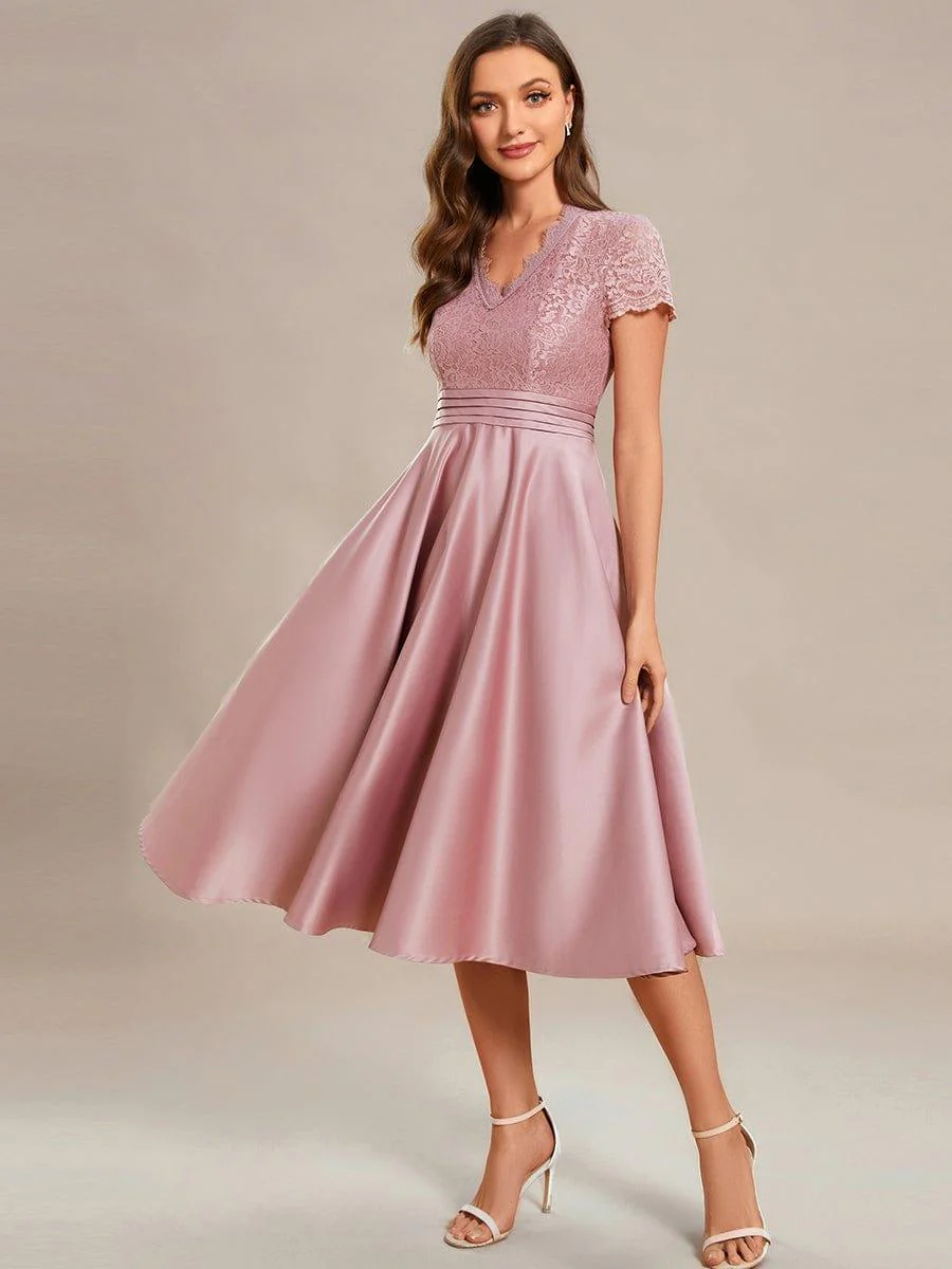 ever HARLEY|Embroidered Floral V Neck Short Sleeves Midi A-Line Formal Dress - Image 35