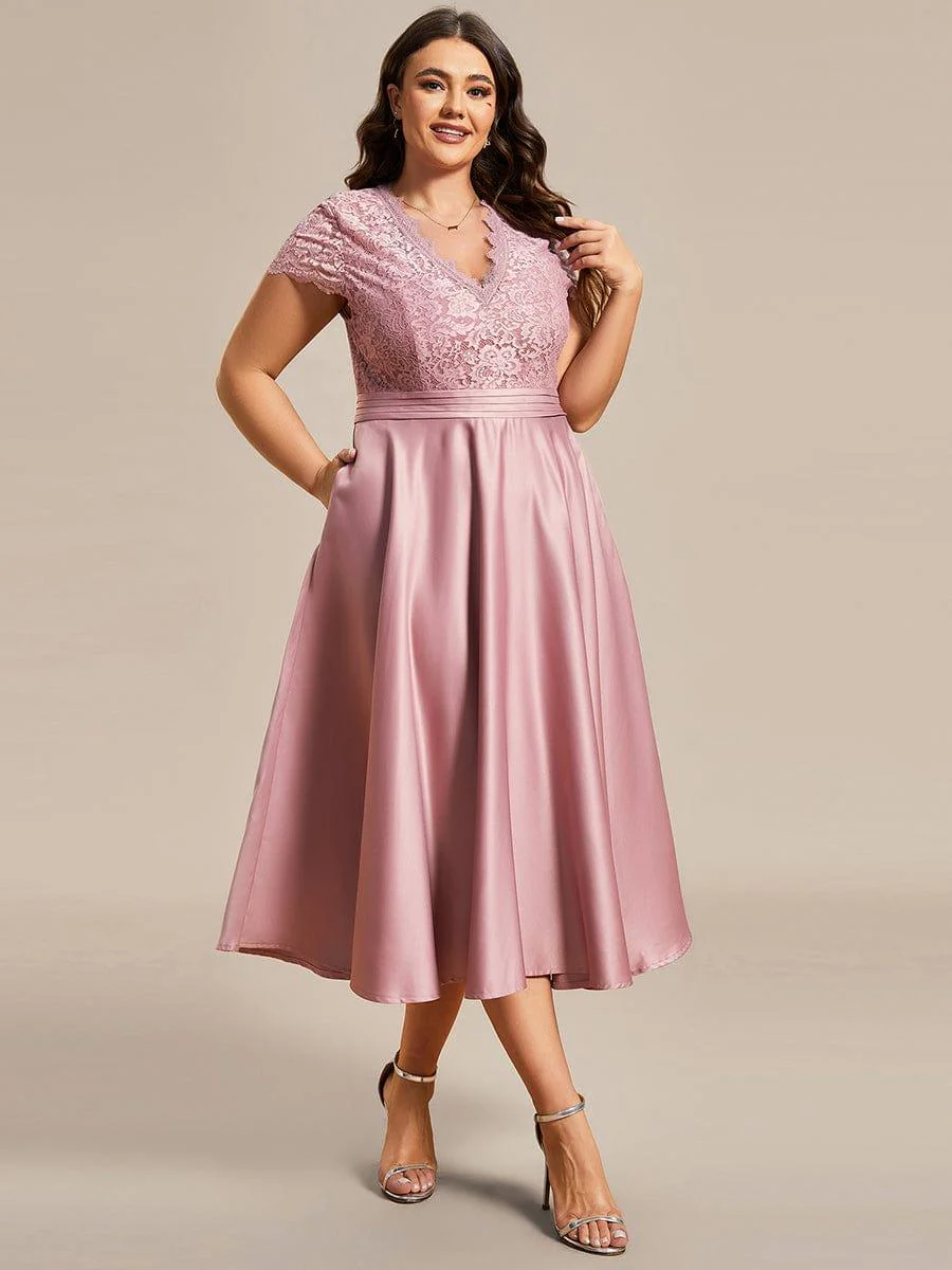 ever HARLEY|Embroidered Floral V Neck Short Sleeves Midi A-Line Formal Dress - Image 41
