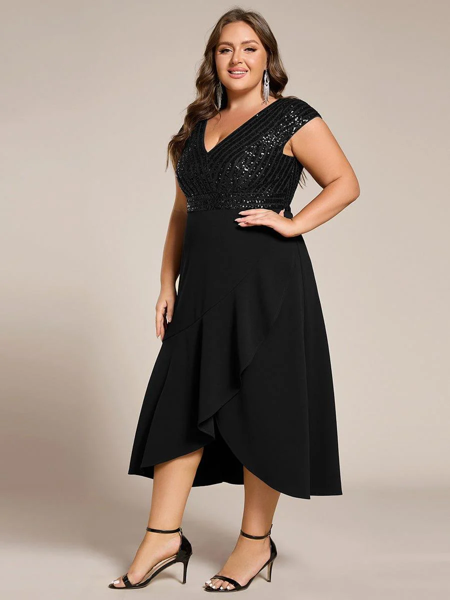 ever BAYLOR|Short Sleeve Sequin Asymmetrical Midi Evening Dress - Image 10