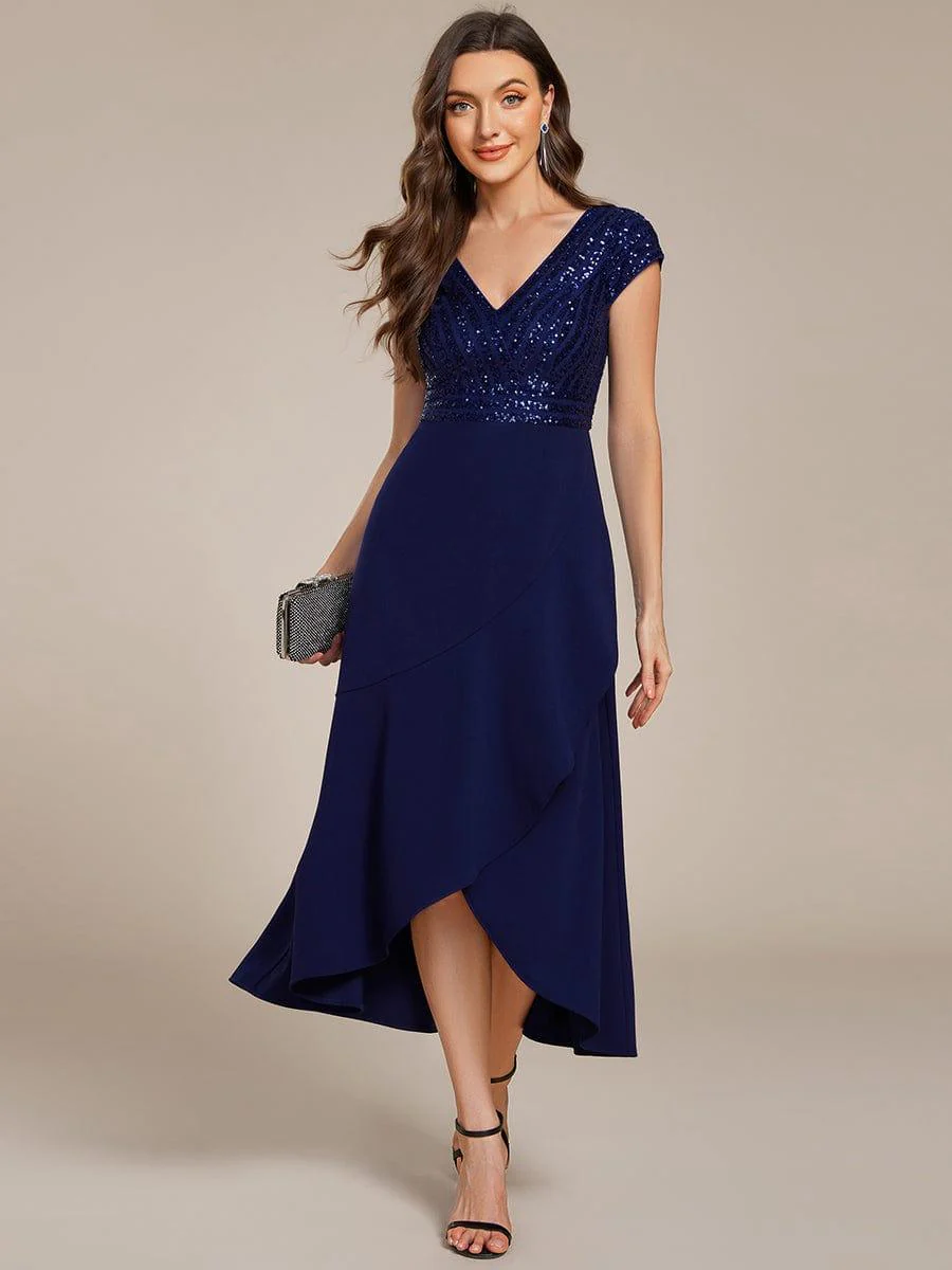 ever BAYLOR|Short Sleeve Sequin Asymmetrical Midi Evening Dress - Image 11
