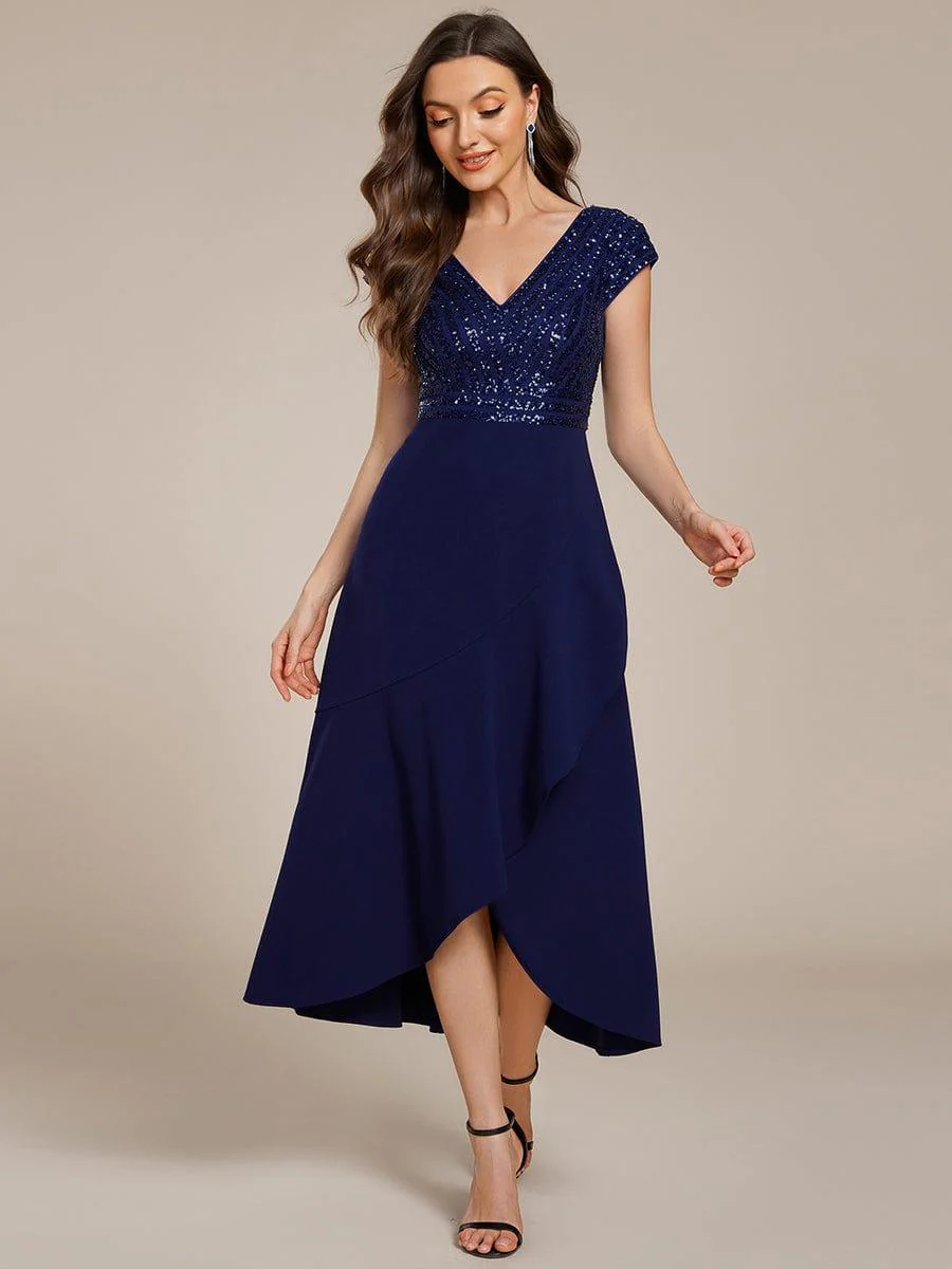 ever BAYLOR|Short Sleeve Sequin Asymmetrical Midi Evening Dress - Image 14