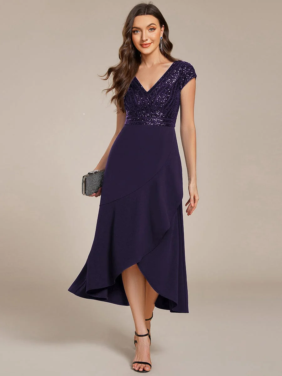 ever BAYLOR|Short Sleeve Sequin Asymmetrical Midi Evening Dress - Image 21