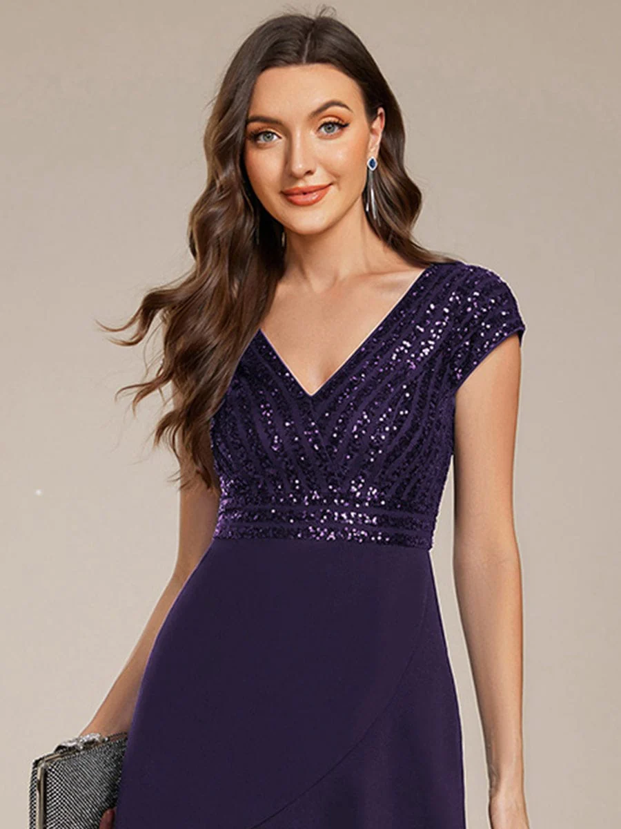 ever BAYLOR|Short Sleeve Sequin Asymmetrical Midi Evening Dress - Image 23
