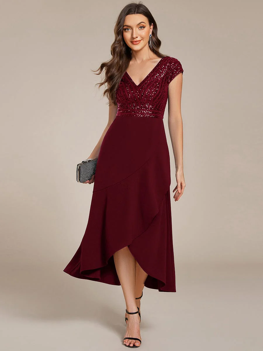 ever BAYLOR|Short Sleeve Sequin Asymmetrical Midi Evening Dress - Image 24