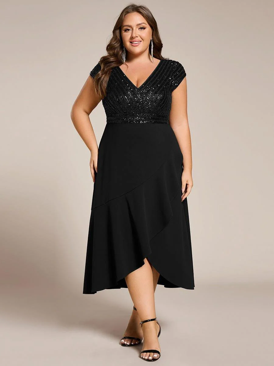 ever BAYLOR|Short Sleeve Sequin Asymmetrical Midi Evening Dress - Image 6