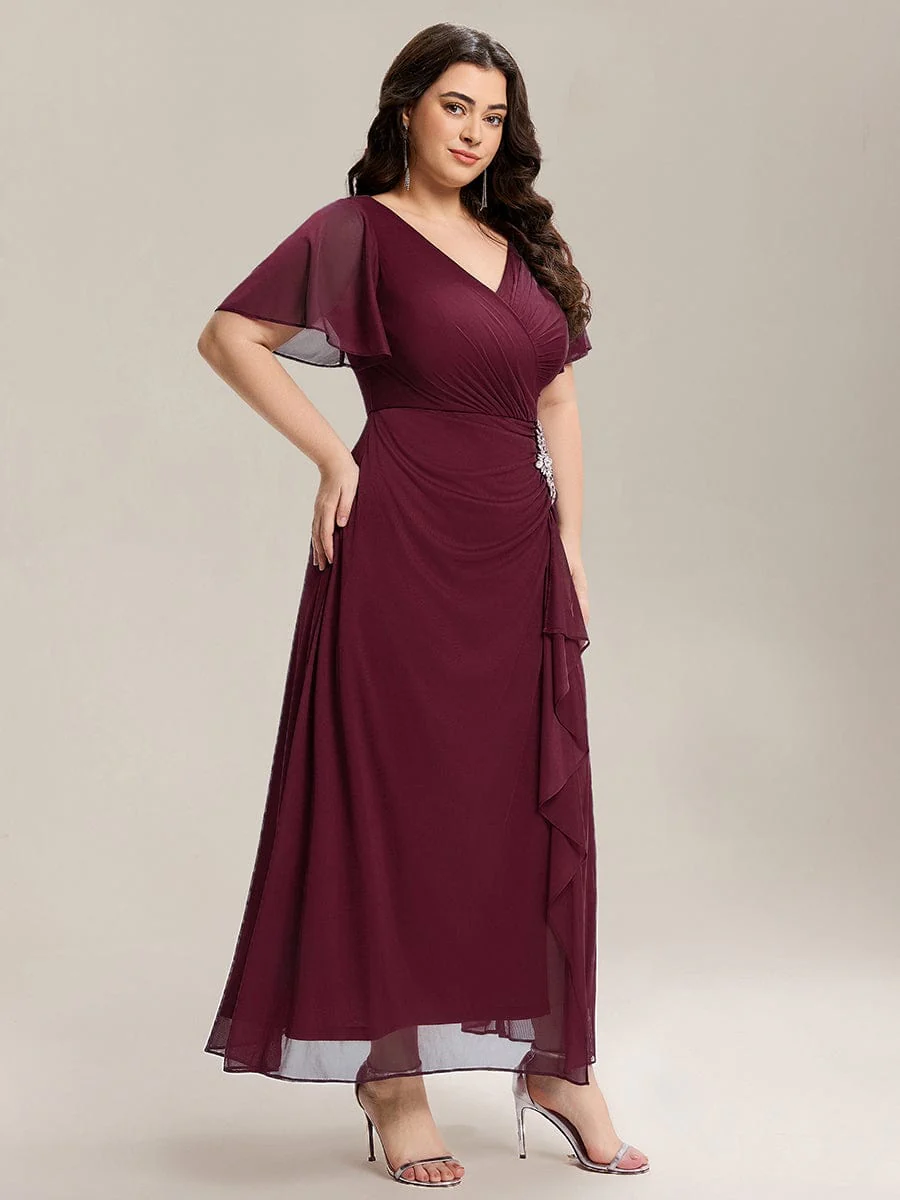 ever MARIEL|Rhinestone Embellished Chiffon Ruffle Sleeve Mother of the Bride Dress - Image 9