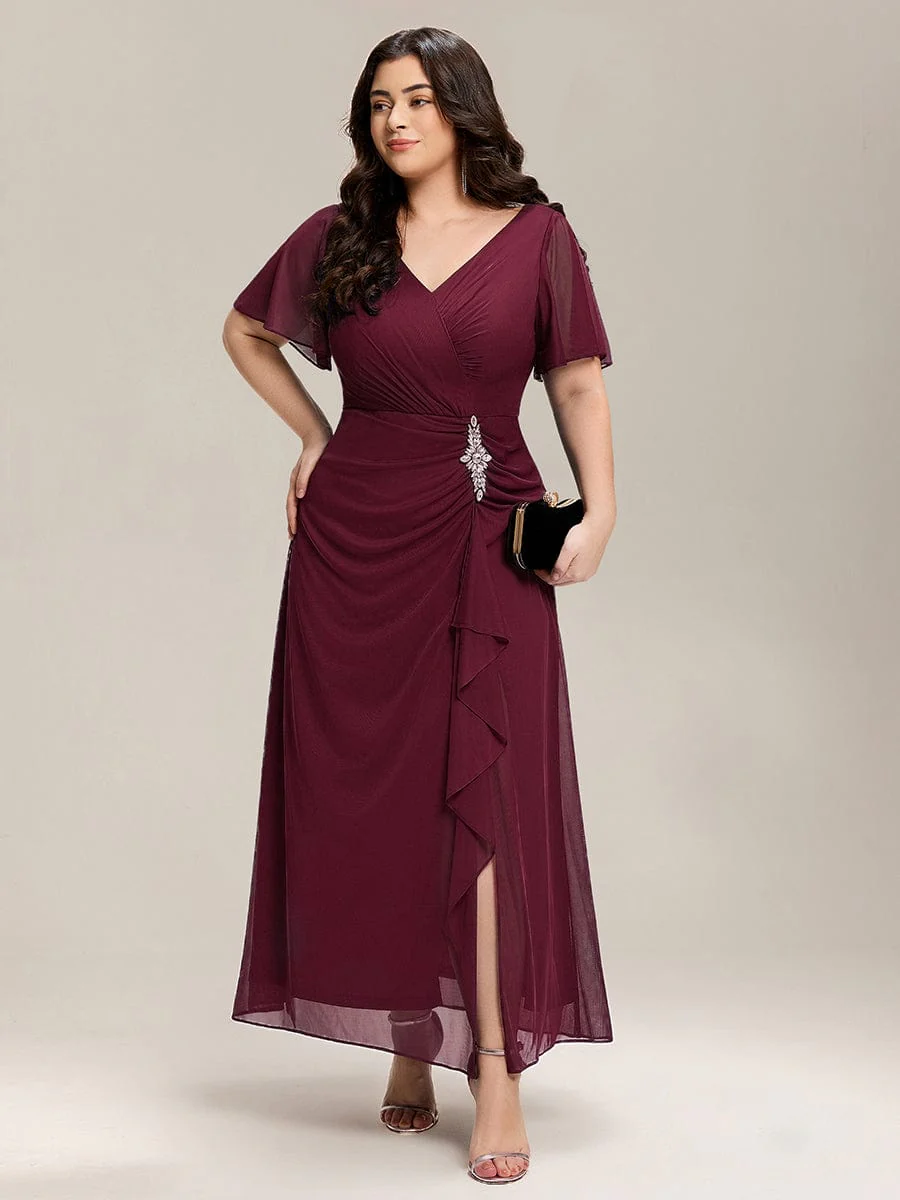ever MARIEL|Rhinestone Embellished Chiffon Ruffle Sleeve Mother of the Bride Dress - Image 10
