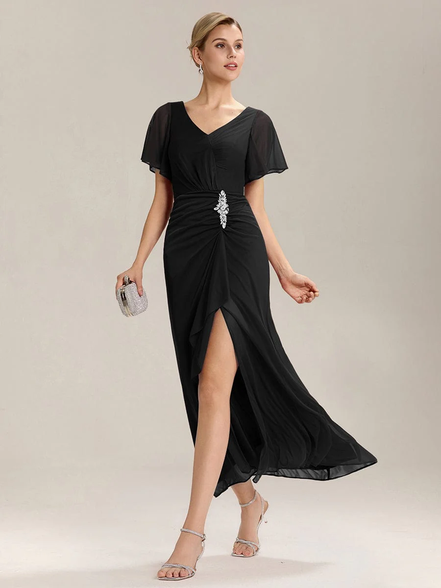 ever MARIEL|Rhinestone Embellished Chiffon Ruffle Sleeve Mother of the Bride Dress - Image 14