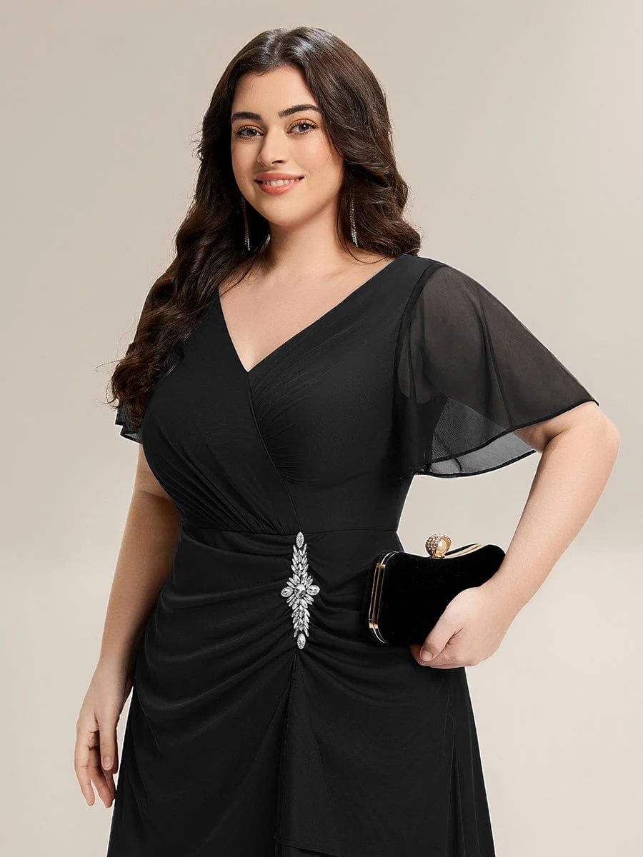ever MARIEL|Rhinestone Embellished Chiffon Ruffle Sleeve Mother of the Bride Dress - Image 18