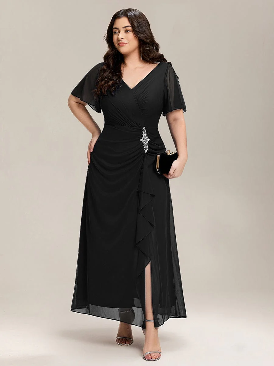 ever MARIEL|Rhinestone Embellished Chiffon Ruffle Sleeve Mother of the Bride Dress - Image 20