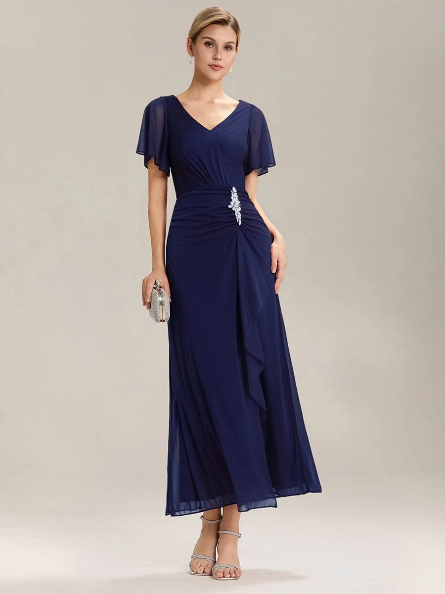ever MARIEL|Rhinestone Embellished Chiffon Ruffle Sleeve Mother of the Bride Dress - Image 24