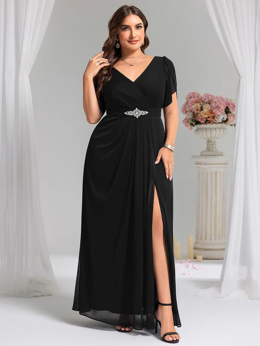 ever NOAH|Rhinestone Embellished Chiffon Ruffle Sleeve Mother of the Bride Dress - Image 10