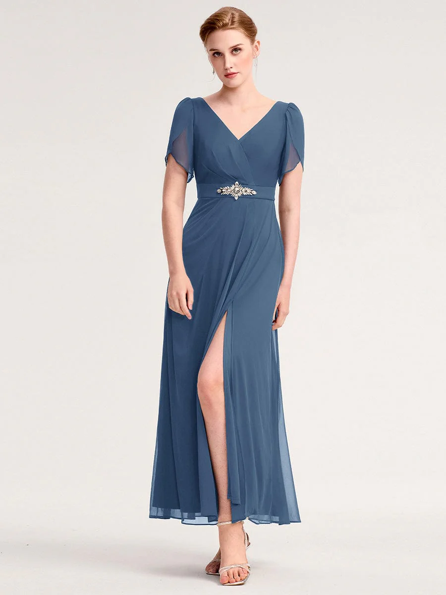 ever NOAH|Rhinestone Embellished Chiffon Ruffle Sleeve Mother of the Bride Dress - Image 11