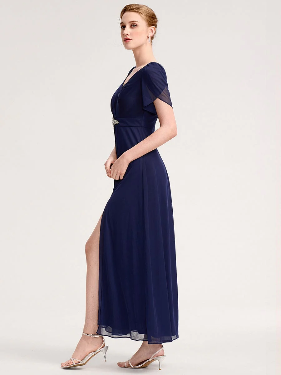 ever NOAH|Rhinestone Embellished Chiffon Ruffle Sleeve Mother of the Bride Dress - Image 24