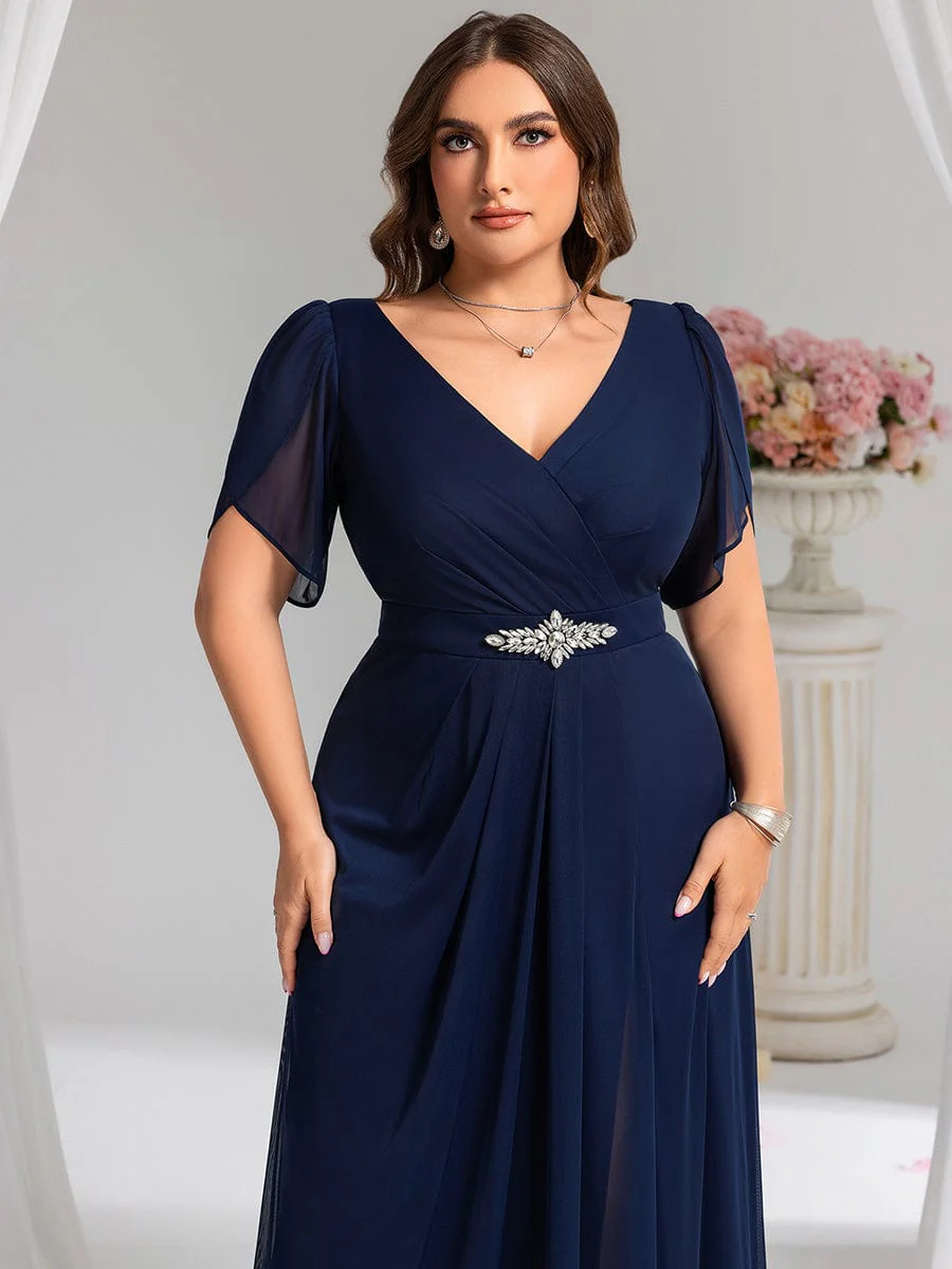 ever NOAH|Rhinestone Embellished Chiffon Ruffle Sleeve Mother of the Bride Dress - Image 28