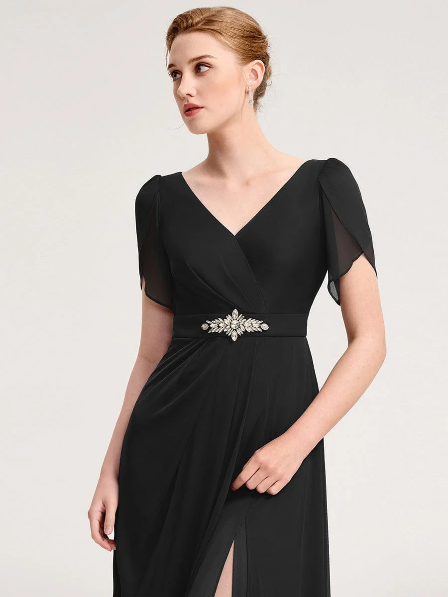 ever NOAH|Rhinestone Embellished Chiffon Ruffle Sleeve Mother of the Bride Dress - Image 3