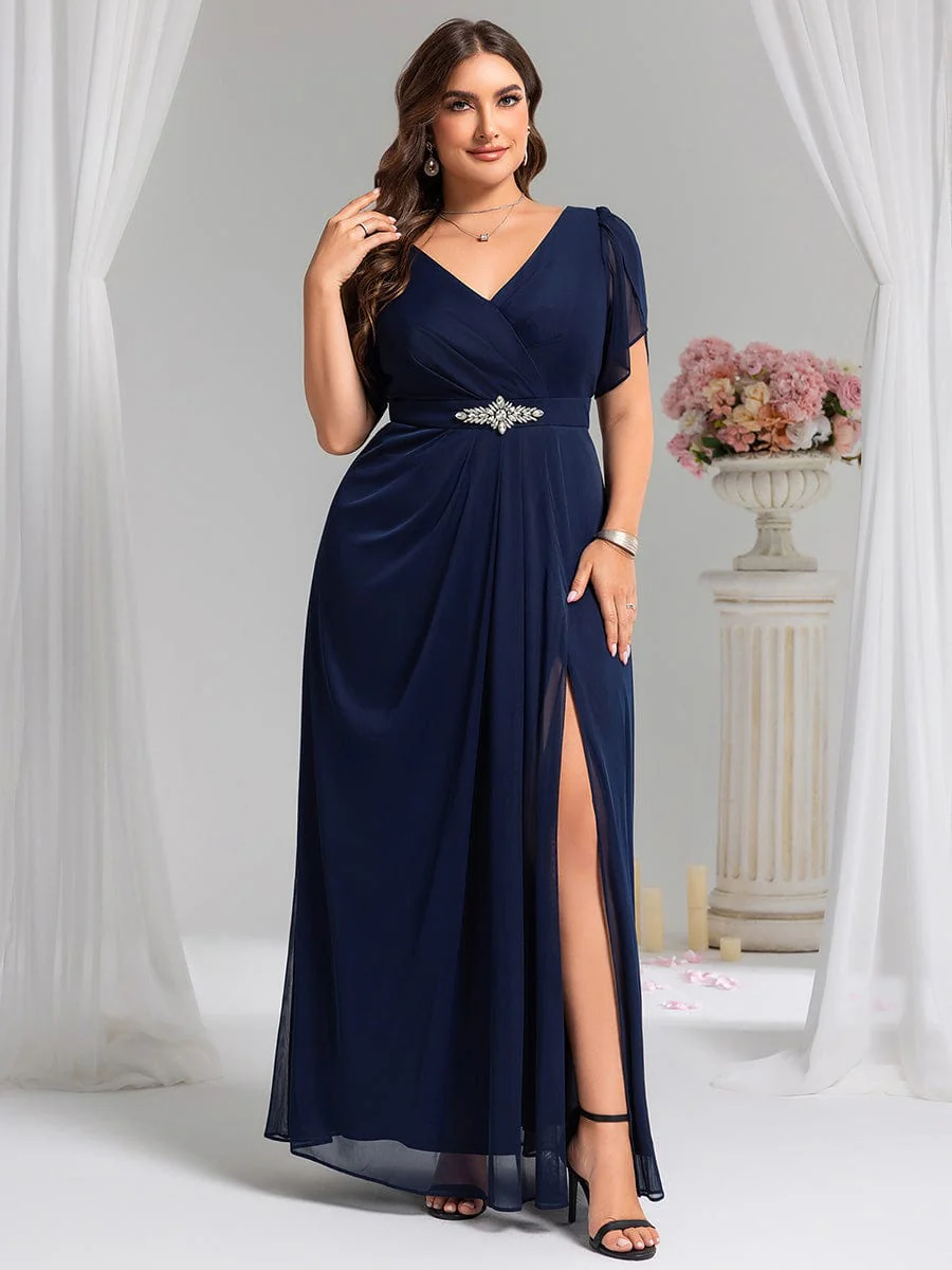 ever NOAH|Rhinestone Embellished Chiffon Ruffle Sleeve Mother of the Bride Dress - Image 30