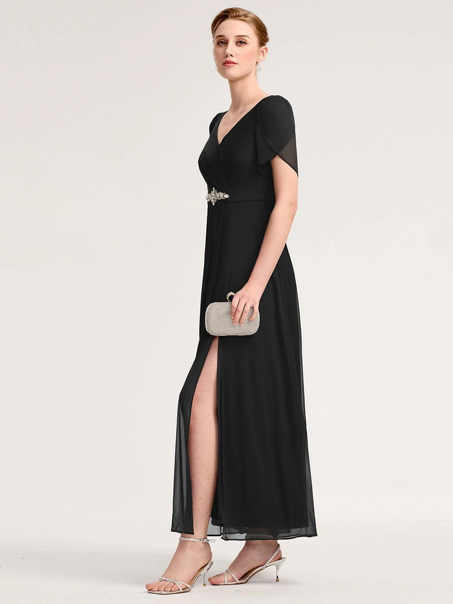 ever NOAH|Rhinestone Embellished Chiffon Ruffle Sleeve Mother of the Bride Dress - Image 4
