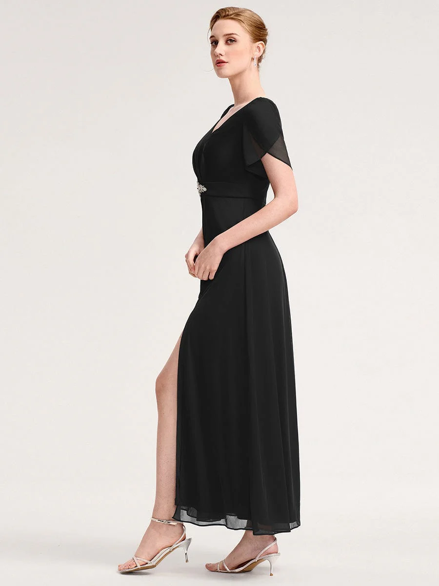 ever NOAH|Rhinestone Embellished Chiffon Ruffle Sleeve Mother of the Bride Dress - Image 5