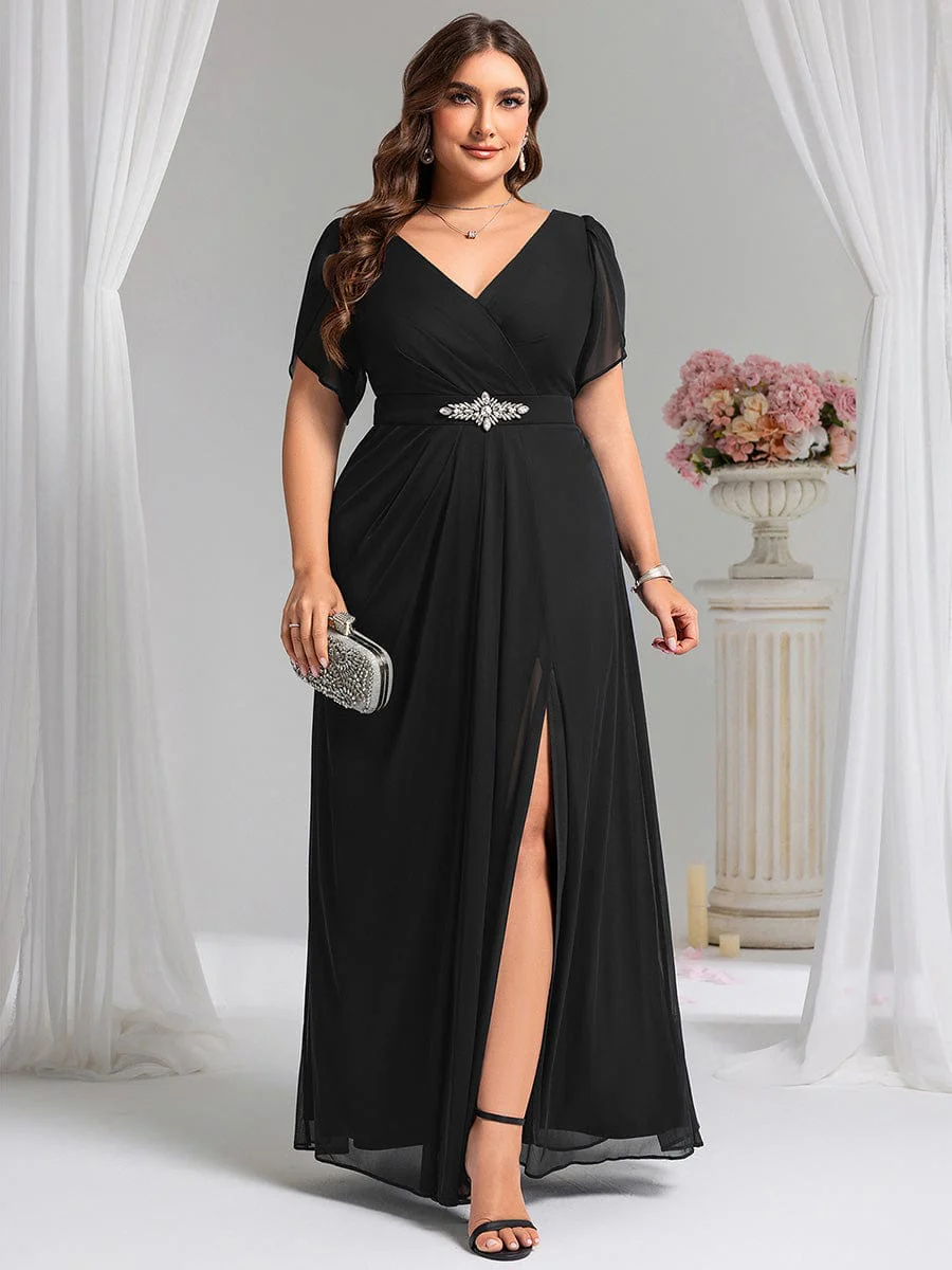 ever NOAH|Rhinestone Embellished Chiffon Ruffle Sleeve Mother of the Bride Dress - Image 6
