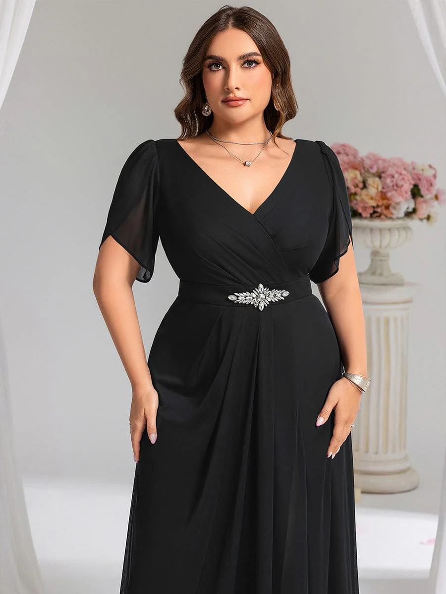 ever NOAH|Rhinestone Embellished Chiffon Ruffle Sleeve Mother of the Bride Dress - Image 8