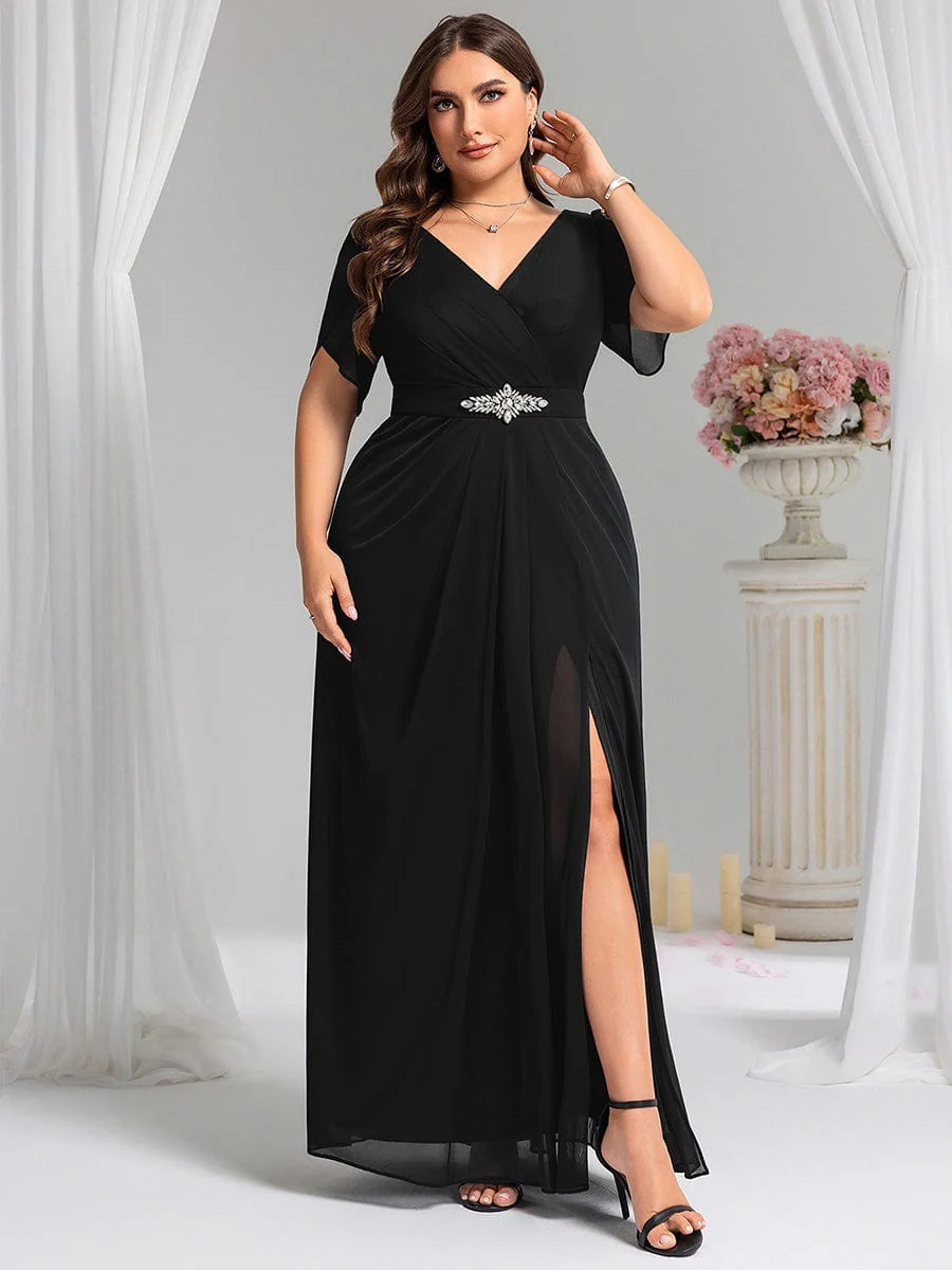 ever NOAH|Rhinestone Embellished Chiffon Ruffle Sleeve Mother of the Bride Dress - Image 9