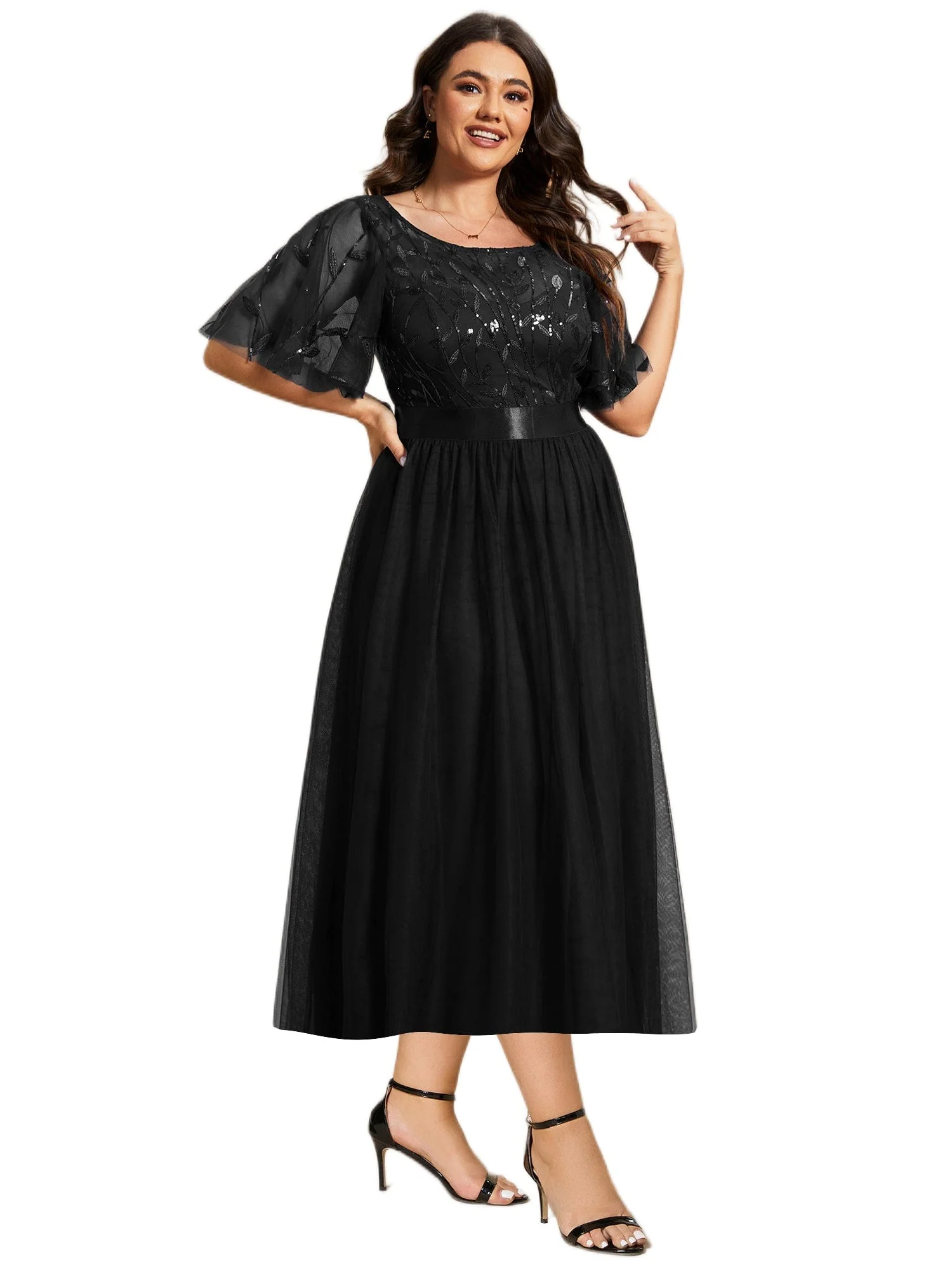 ever TAYLOR|Designer Sequined Leaf Midi Evening Dress - Image 22